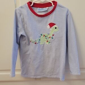 Festive Dinosaur Long Sleeve Shirt - Blue and Red